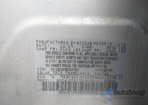 2019 Nissan Sentra Sv from USA, damaged, VIN 3N1AB7AP4KY447641